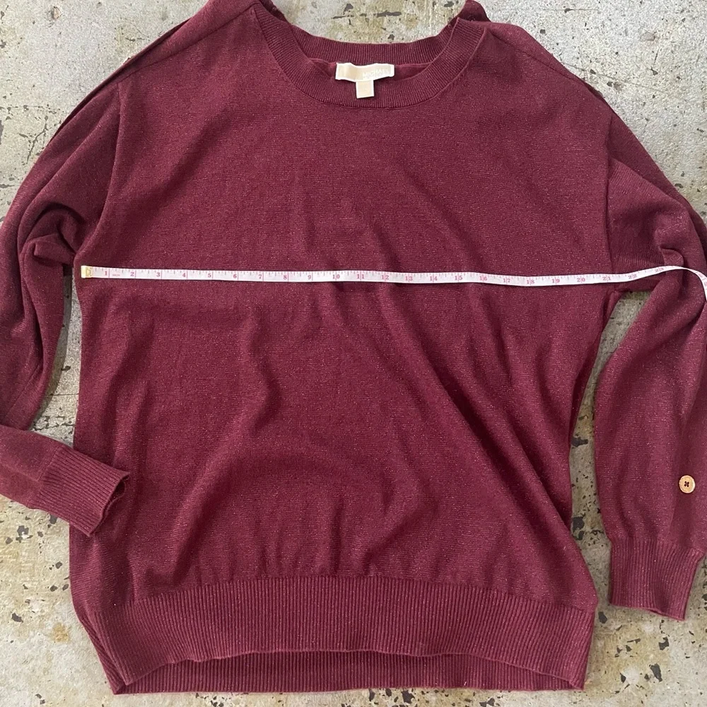 Michael Kors Maroon Red W/Shimmer Long Sleeved Sweater Gold Button Detail Sz 1XL